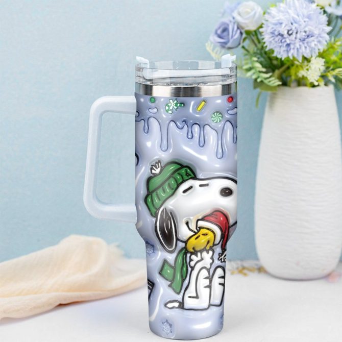 3D Snoopy Cartoon Custom Stanley Quencher 40Oz Stainless Steel Tumbler With Handle - Image 3