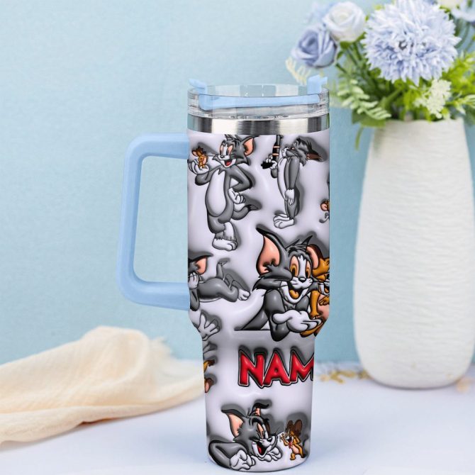 3D Tom And Jerry Cartoon Custom Stanley Quencher 40Oz Stainless Steel Tumbler With Handle - Image 3