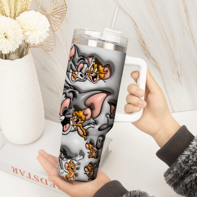 3D Tom And Jerry Cartoon Custom Stanley Quencher 40Oz Stainless Steel Tumbler With Handle - Image 2