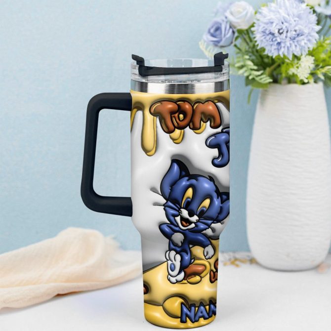 3D Tom And Jerry Cartoon Custom Stanley Quencher 40Oz Stainless Steel Tumbler With Handle - Image 4