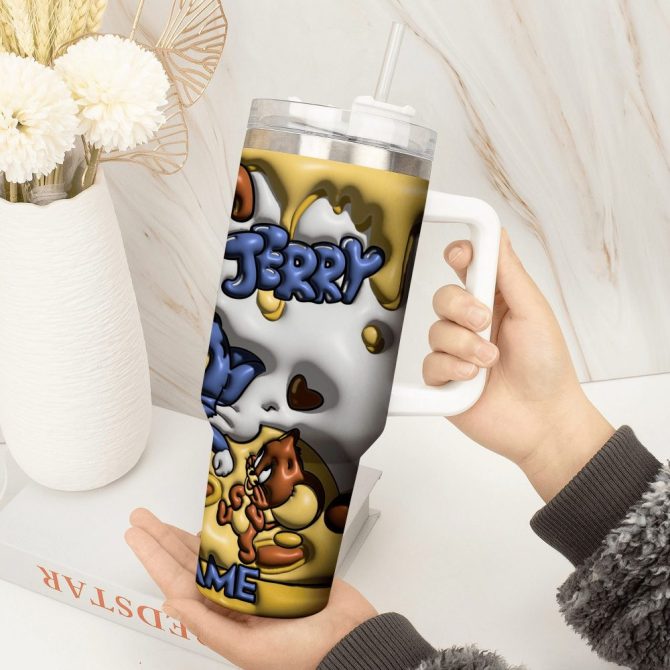 3D Tom And Jerry Cartoon Custom Stanley Quencher 40Oz Stainless Steel Tumbler With Handle - Image 2