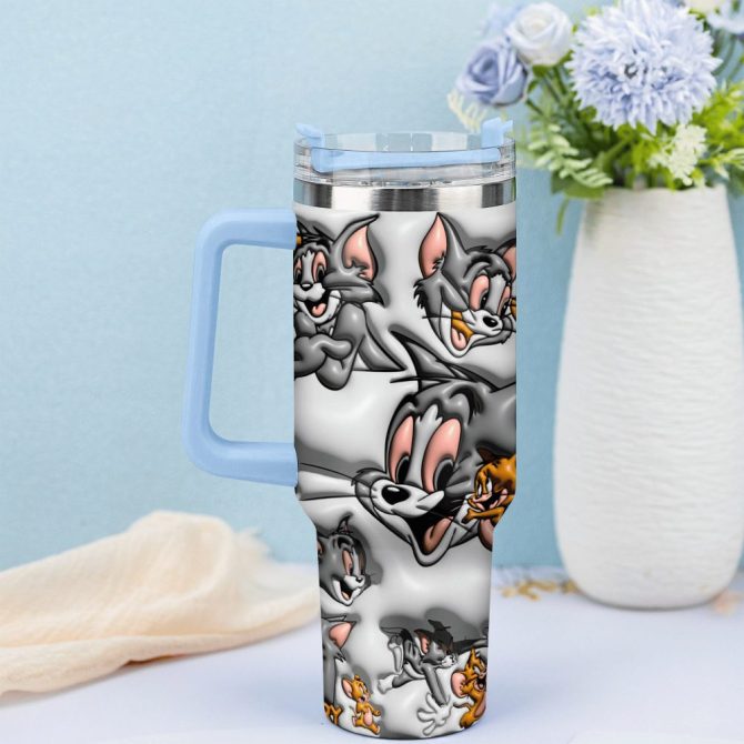 3D Tom And Jerry Cartoon Custom Stanley Quencher 40Oz Stainless Steel Tumbler With Handle - Image 4