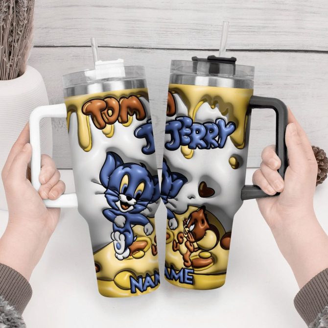3D Tom And Jerry Cartoon Custom Stanley Quencher 40Oz Stainless Steel Tumbler With Handle - Image 3
