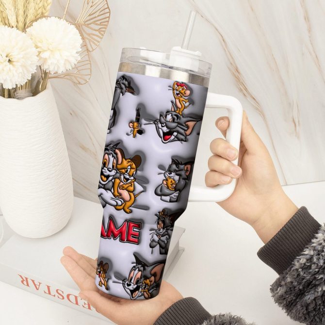 3D Tom And Jerry Cartoon Custom Stanley Quencher 40Oz Stainless Steel Tumbler With Handle - Image 4