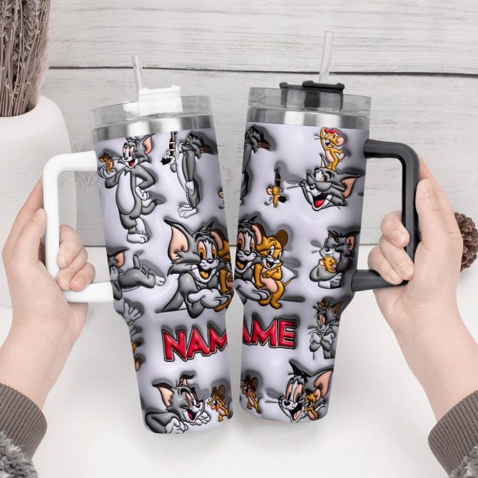 3D Tom And Jerry Cartoon Custom Stanley Quencher 40Oz Stainless Steel Tumbler With Handle - Image 2