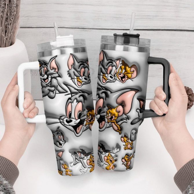 3D Tom And Jerry Cartoon Custom Stanley Quencher 40Oz Stainless Steel Tumbler With Handle - Image 3