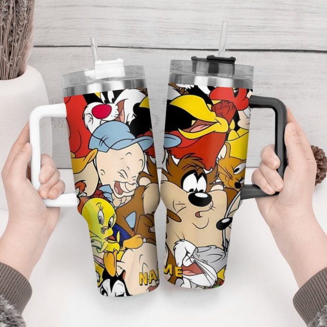 80S And 90S Cartoon Custom Stanley Quencher 40Oz Stainless Steel Tumbler With Handle - Image 4