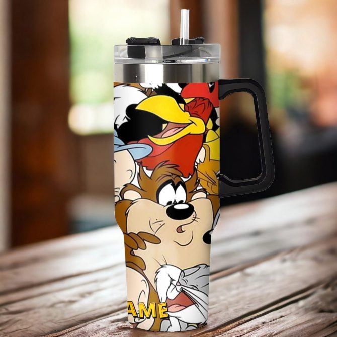 80S And 90S Cartoon Custom Stanley Quencher 40Oz Stainless Steel Tumbler With Handle - Image 3
