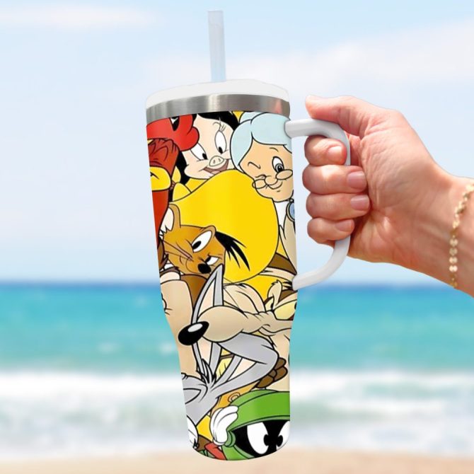 80S And 90S Cartoon Custom Stanley Quencher 40Oz Stainless Steel Tumbler With Handle - Image 5