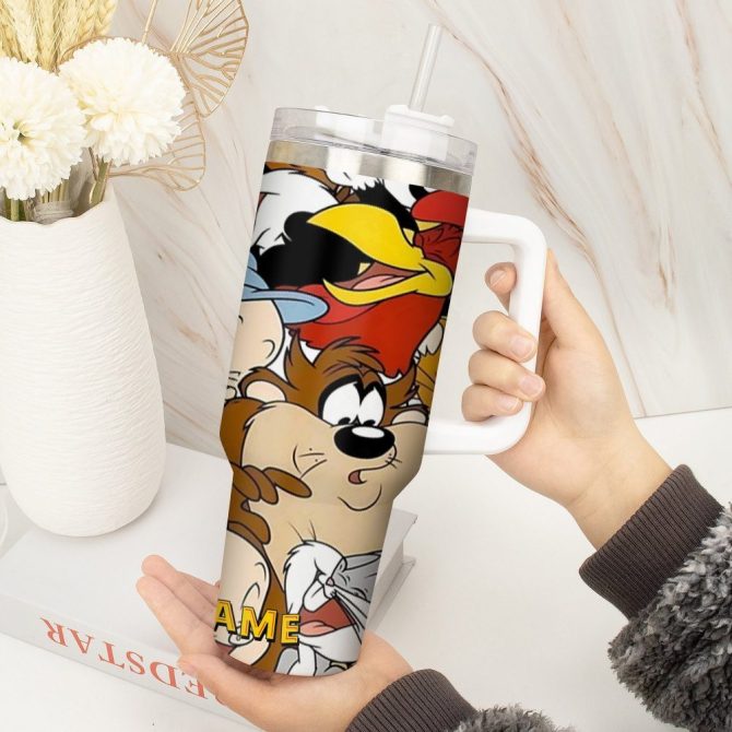 80S And 90S Cartoon Custom Stanley Quencher 40Oz Stainless Steel Tumbler With Handle - Image 2