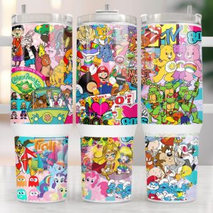 80S Characters Cartoon Custom Stanley Quencher 40Oz Stainless Steel Tumbler With Handle