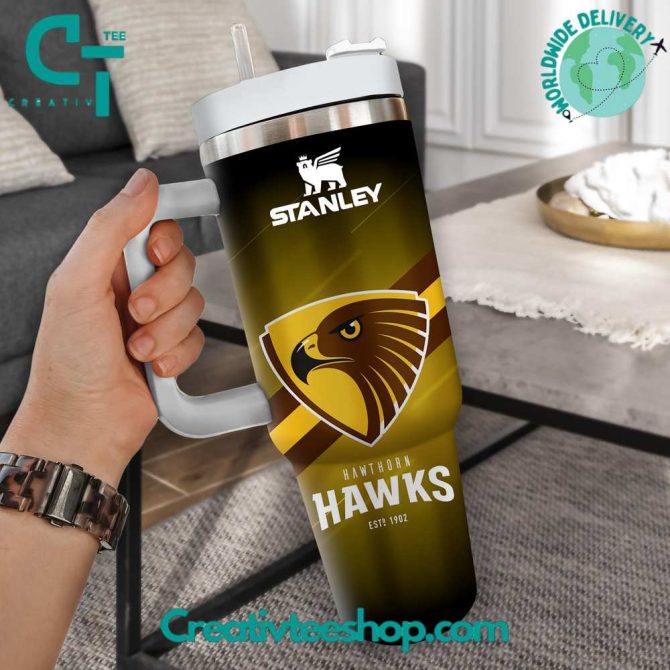 Hawthorn Hawks Afl Custom Stanley Quencher 40Oz Stainless Steel Tumbler With Handle