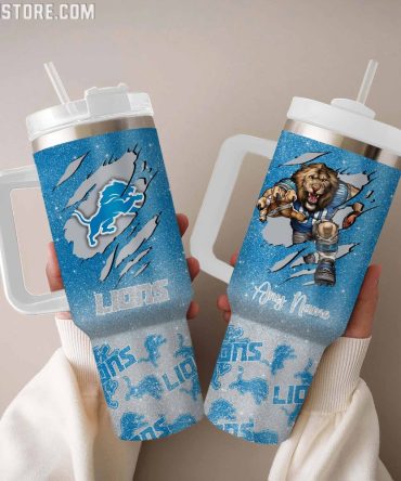 Detroit Lions Nfl Custom Stanley Quencher 40Oz Stainless Steel Tumbler With Handle