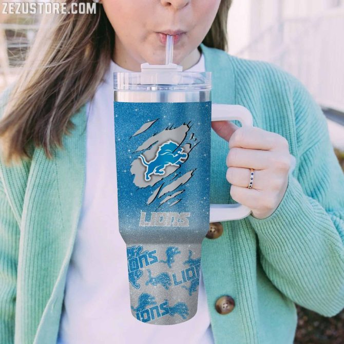 Detroit Lions Nfl Custom Stanley Quencher 40Oz Stainless Steel Tumbler With Handle - Image 2