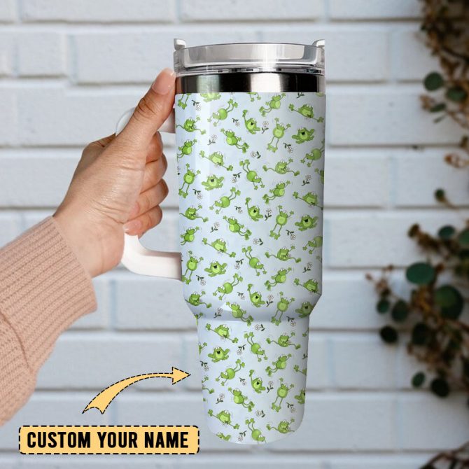 Cute Frog Artwork Custom Stanley Quencher 40Oz Stainless Steel Tumbler With Handle - Image 2