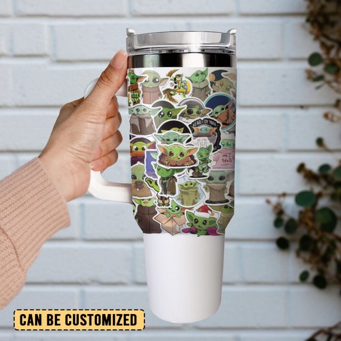 Baby Yoda Star Wars Movie Custom Stanley Quencher 40Oz Stainless Steel Tumbler With Handle - Image 2