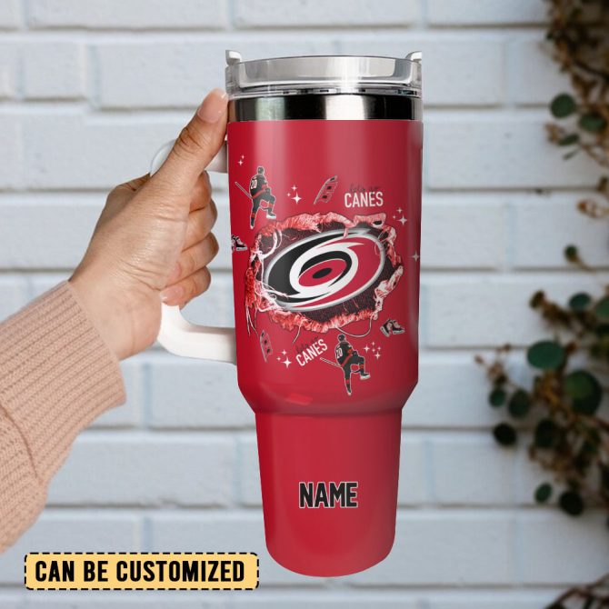 Carolina Hurricanes Ice Hockey Nhl Sport Custom Stanley Quencher 40Oz Stainless Steel Tumbler With Handle - Image 2