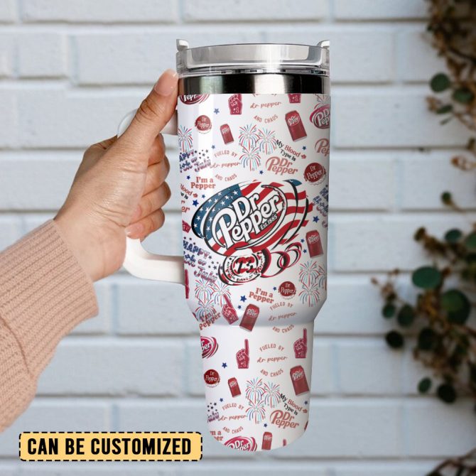 Dr Pepper Drink Custom Stanley Quencher 40Oz Stainless Steel Tumbler With Handle - Image 2