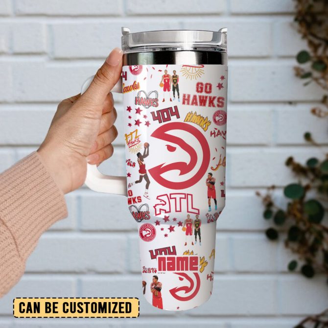 Atlanta Hawks Basketball Nba Sport Custom Stanley Quencher 40Oz Stainless Steel Tumbler With Handle - Image 2