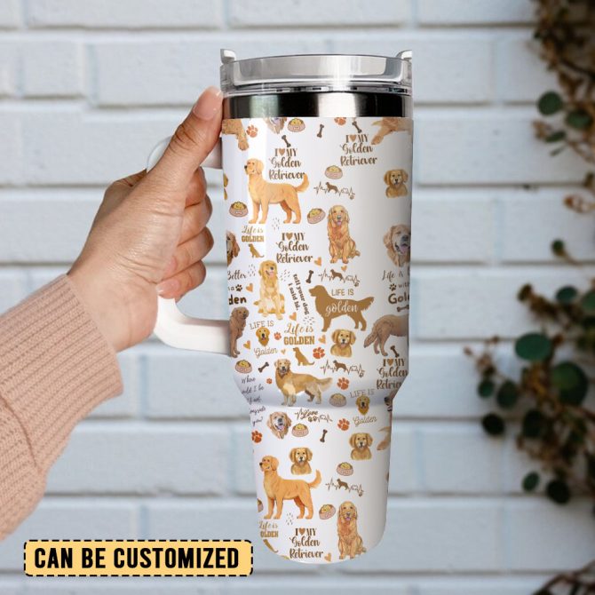 Golden Retriever Cute Dog Custom Stanley Quencher 40Oz Stainless Steel Tumbler With Handle - Image 2