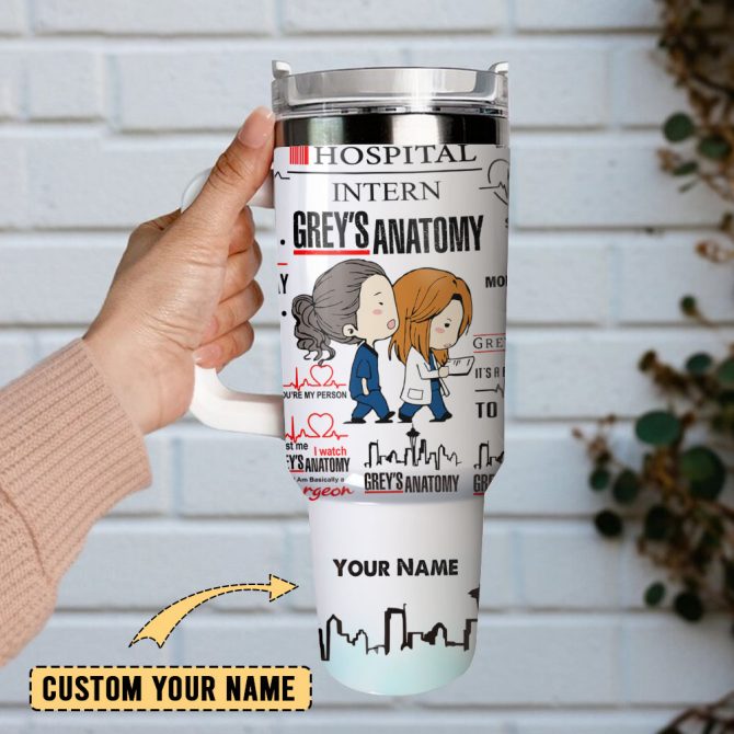Grey #8217;S Anatomy Cartoon Custom Stanley Quencher 40Oz Stainless Steel Tumbler With Handle - Image 2