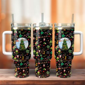Grinch Illumination Cartoon Custom Stanley Quencher 40Oz Stainless Steel Tumbler With Handle