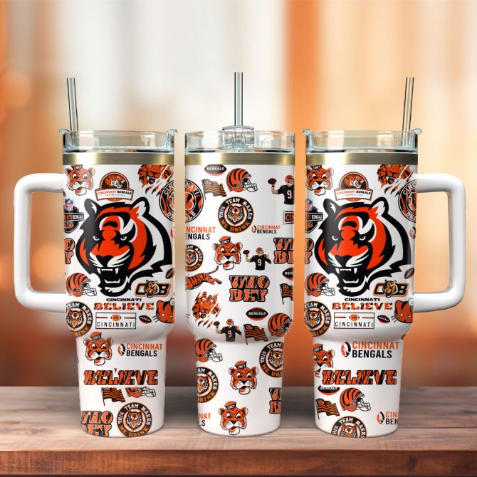 Cincinnati Bengals Football Nfl Sport Custom Stanley Quencher 40Oz Stainless Steel Tumbler With Handle