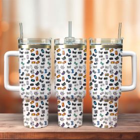 Gamepad Cartoon Pattern Custom Stanley Quencher 40Oz Stainless Steel Tumbler With Handle