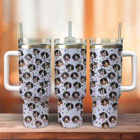 Bernese Mountain Dog Cartoon Custom Stanley Quencher 40Oz Stainless Steel Tumbler With Handle