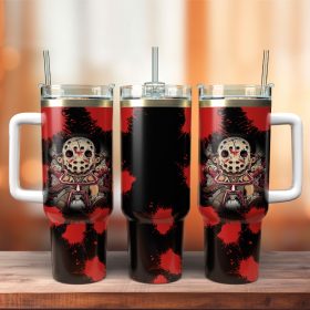 Creepy Jason Chibi Friday The 13Th Cartoon Custom Stanley Quencher 40Oz Stainless Steel Tumbler With Handle