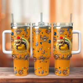 Bowser Super Mario Cartoon Games Custom Stanley Quencher 40Oz Stainless Steel Tumbler With Handle