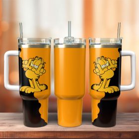 Garfield Cartoon Custom Stanley Quencher 40Oz Stainless Steel Tumbler With Handle