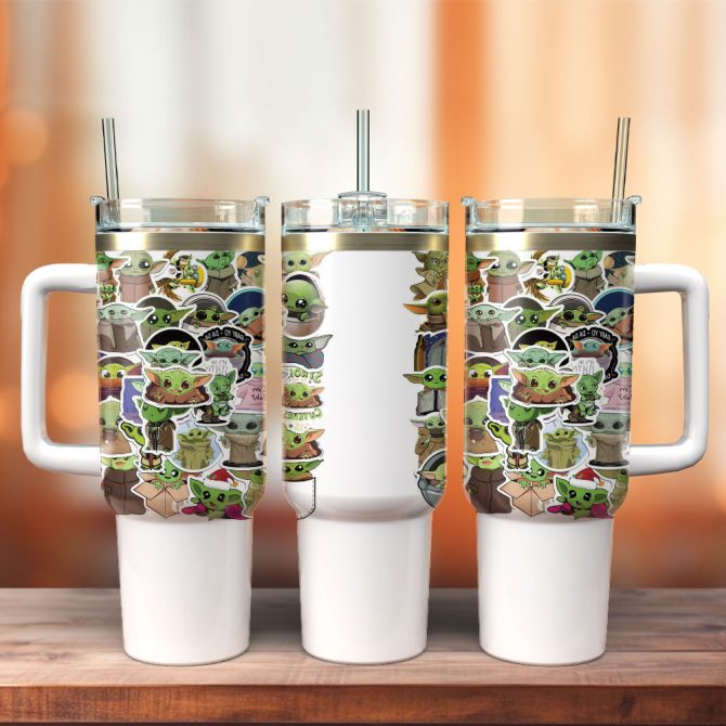 Baby Yoda Star Wars Movie Custom Stanley Quencher 40Oz Stainless Steel Tumbler With Handle
