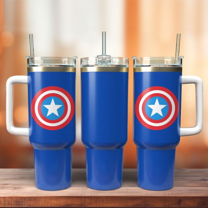Captain America Movie Custom Stanley Quencher 40Oz Stainless Steel Tumbler