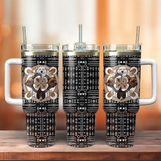 Bears Native American Custom Stanley Quencher 40Oz Stainless Steel Tumbler