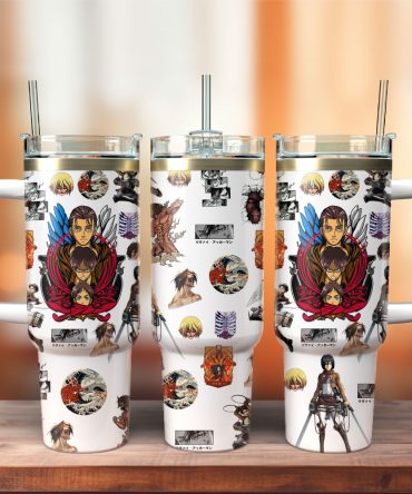 Attack On Titan Anime Custom Stanley Quencher 40Oz Stainless Steel Tumbler With Handle