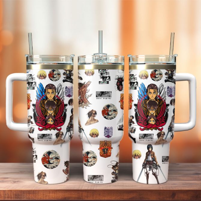 Attack On Titan Anime Custom Stanley Quencher 40Oz Stainless Steel Tumbler With Handle