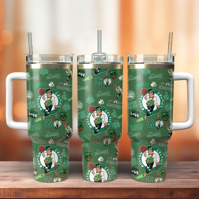 Boston Celtics Basketball Nba Sport Custom Stanley Quencher 40Oz Stainless Steel Tumbler With Handle
