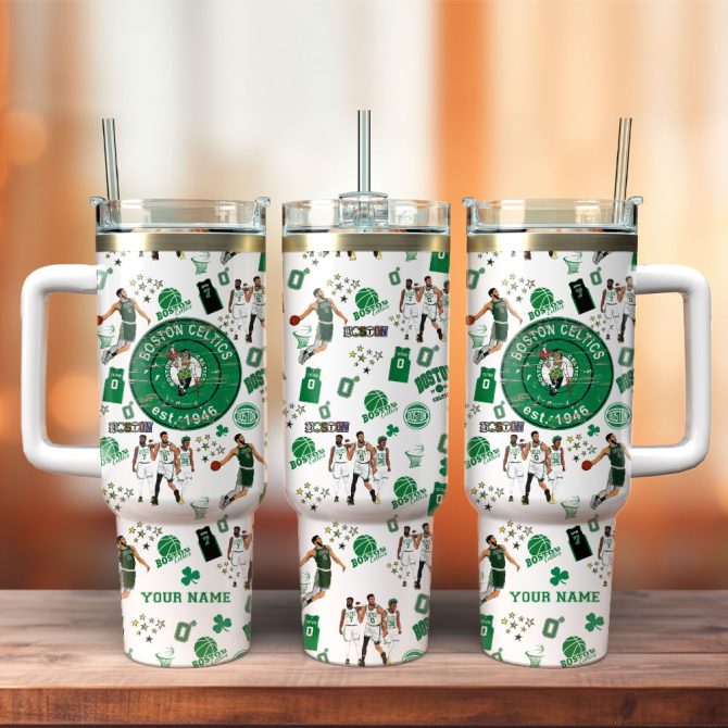 Boston Celtics Basketball Nba Sport Custom Stanley Quencher 40Oz Stainless Steel Tumbler With Handle