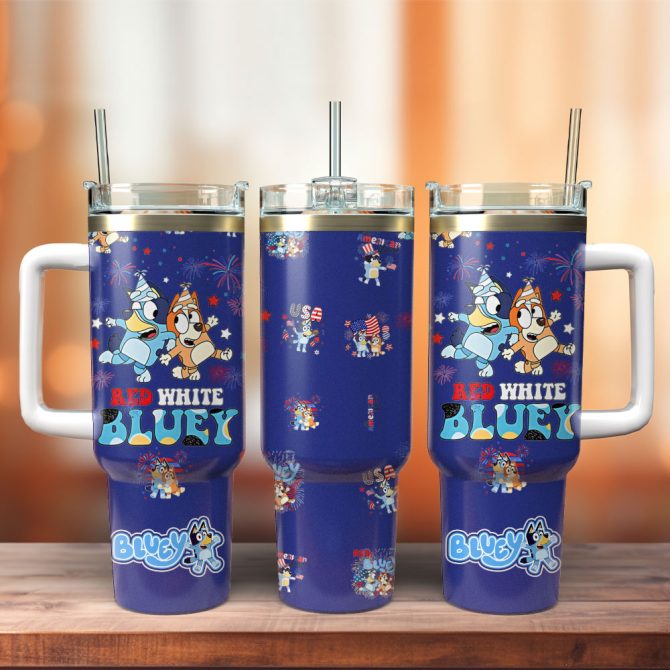 Bluey Tv Series Custom Stanley Quencher 40Oz Stainless Steel Tumbler With Handle