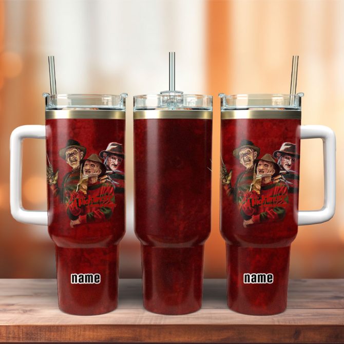 A Nightmare On Elm Street Movie Custom Stanley Quencher 40Oz Stainless Steel Tumbler With Handle