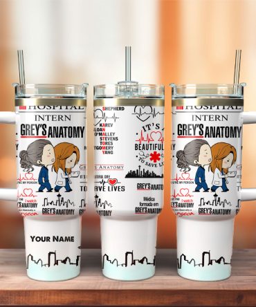 Grey #8217;S Anatomy Cartoon Custom Stanley Quencher 40Oz Stainless Steel Tumbler With Handle
