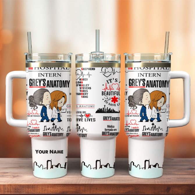 Grey #8217;S Anatomy Cartoon Custom Stanley Quencher 40Oz Stainless Steel Tumbler With Handle