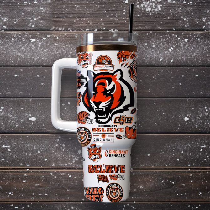 Cincinnati Bengals Football Nfl Sport Custom Stanley Quencher 40Oz Stainless Steel Tumbler With Handle - Image 4