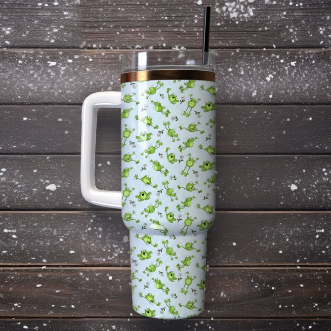Cute Frog Artwork Custom Stanley Quencher 40Oz Stainless Steel Tumbler With Handle - Image 3