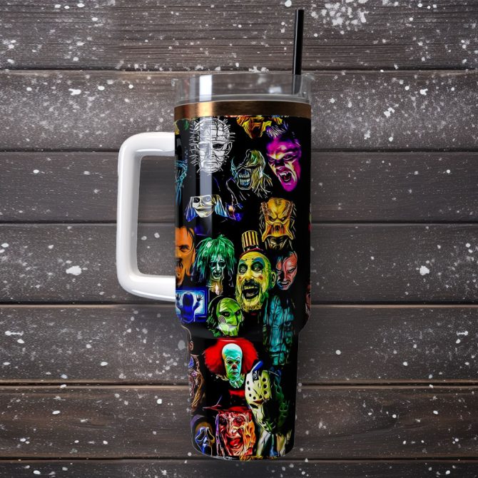 Horror Movie Characters Custom Stanley Quencher 40Oz Stainless Steel Tumbler With Handle - Image 4