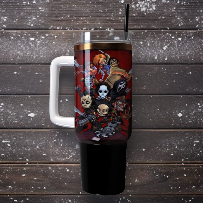 Horror Movie Characters Custom Stanley Quencher 40Oz Stainless Steel Tumbler With Handle - Image 4