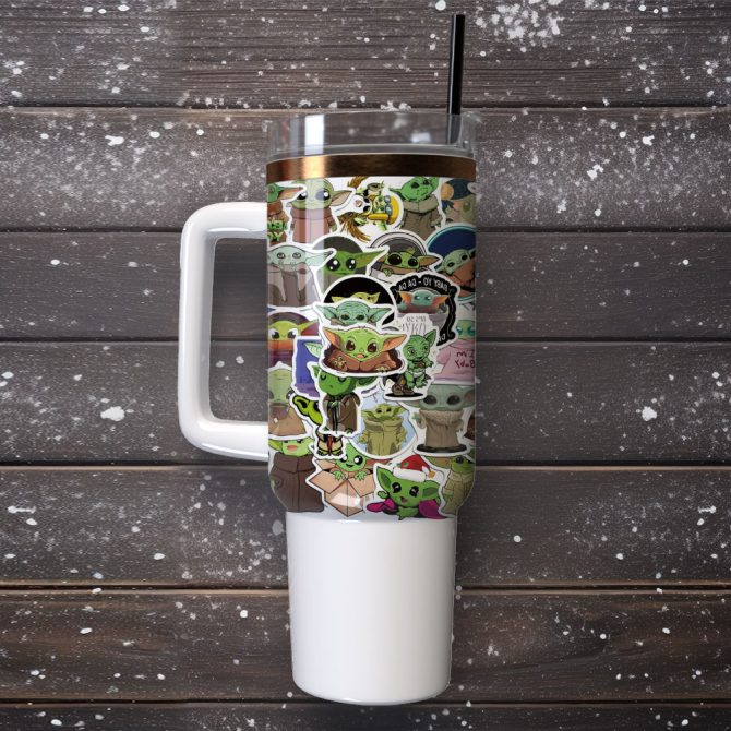 Baby Yoda Star Wars Movie Custom Stanley Quencher 40Oz Stainless Steel Tumbler With Handle - Image 4