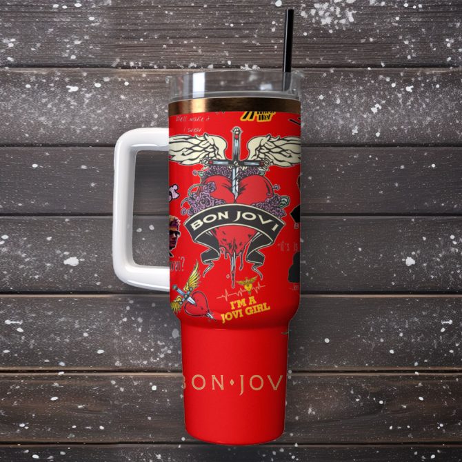 Bon Jovi Music Custom Stanley Quencher 40Oz Stainless Steel Tumbler - Image 4