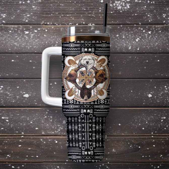 Bears Native American Custom Stanley Quencher 40Oz Stainless Steel Tumbler - Image 4